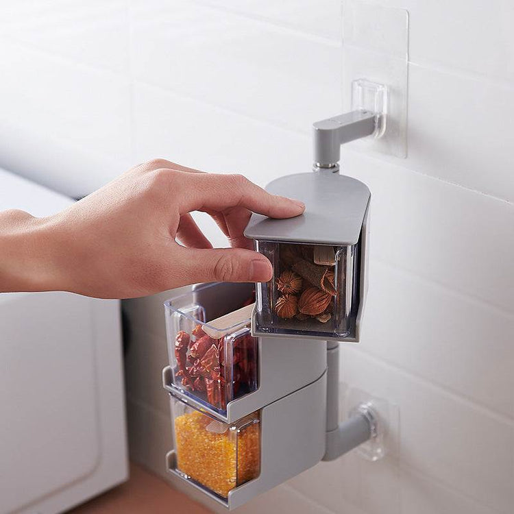 Creative multi-functional kitchen seasoning box wall-mounted spice organizer with multiple tiers and modern design