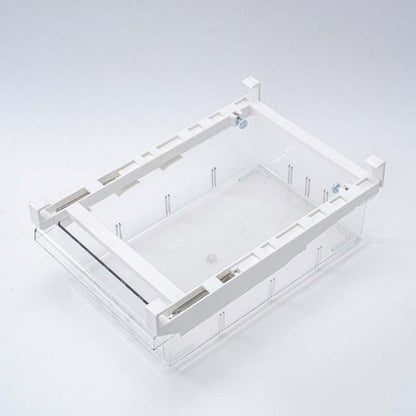 Pressure-resistant kitchen storage drawer made of durable PET, ABS, and iron with retractable design and multiple grid options for refrigerator organization
