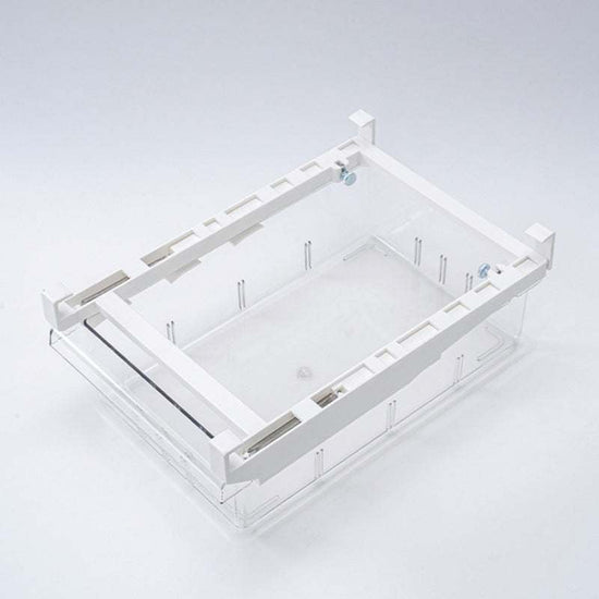 Pressure-resistant kitchen storage drawer made of durable PET, ABS, and iron with retractable design and multiple grid options for refrigerator organization