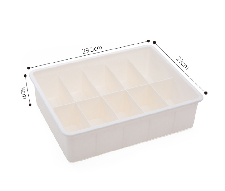 Beige and gray modular drawer organizer tray made of durable PP plastic for efficient storage and sorting of small items in bedroom or closet drawers