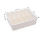 Beige and gray modular drawer organizer tray made of durable PP plastic for efficient storage and sorting of small items in bedroom or closet drawers