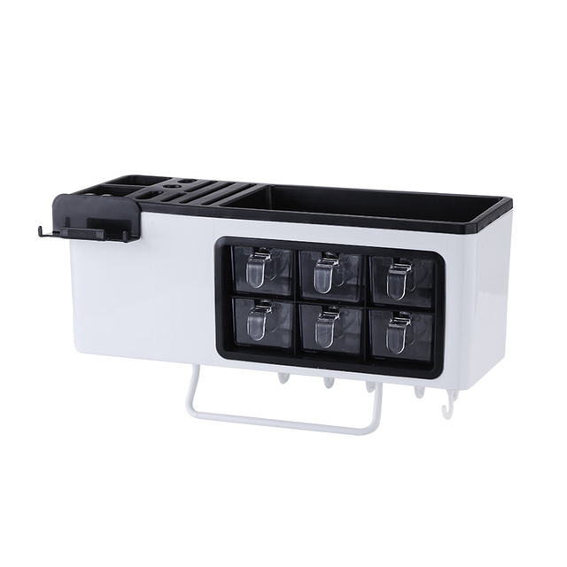 Wall-mounted home storage jar organizer with transparent drawers for spices and utensils in kitchen
