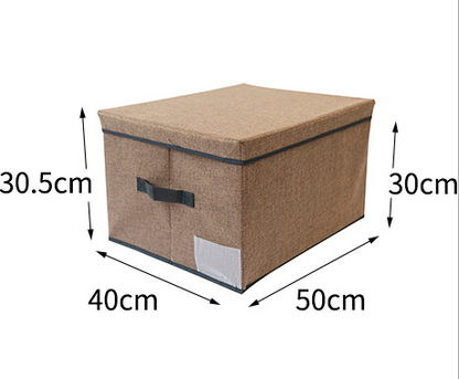 Washable foldable fabric storage box in beige and gray for organizing home items