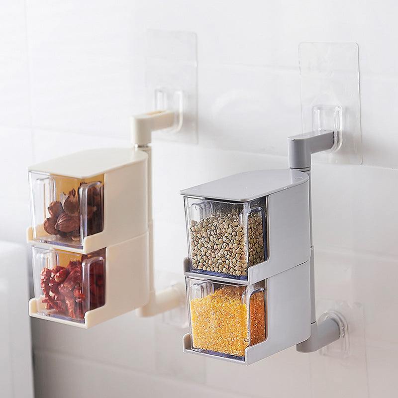 Wall-mounted Creative Multi-Functional Kitchen Seasoning Box with multiple tiers for organized spice storage