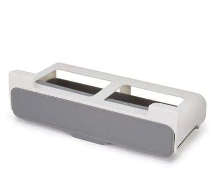 Multi-compartment hanging kitchen spice rack mounted under cabinet with slide-out spice jars and optional bottles