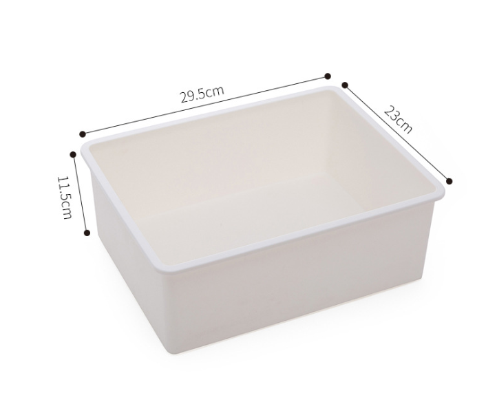 Drawer organizer tray made of durable PP plastic in beige and gray for customizable drawer storage and sorting