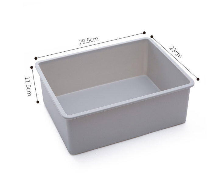 Drawer organizer tray made of durable polypropylene plastic with modular sections for customizable storage in beige and gray tones
