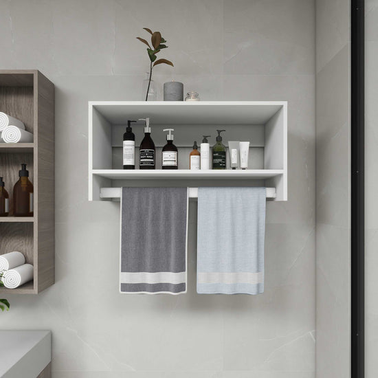 B2 modular wood closet organizer with two shelves in modern minimalist design, 32x16x16 inches