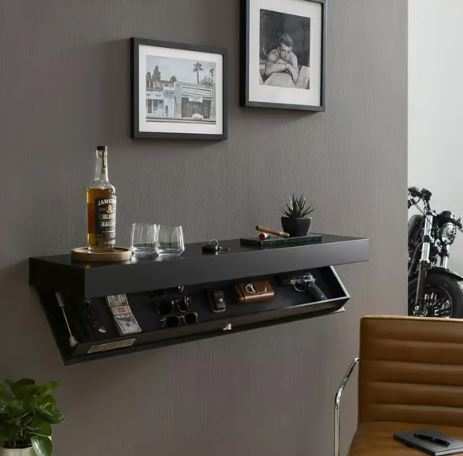 Modern secret storage wall shelf with hidden compartment for discreet valuables storage