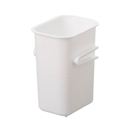 Clear refrigerator side door organizer box with snap lid holding fresh produce and condiments