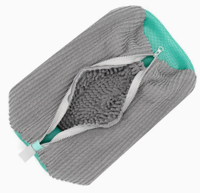 Padded Net Laundry Shoe Protector Bag in grey with zipper for safe washing of sneakers