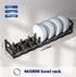 Aluminum kitchen bowl dish storage rack organizing bowls and plates in a clutter-free cabinet