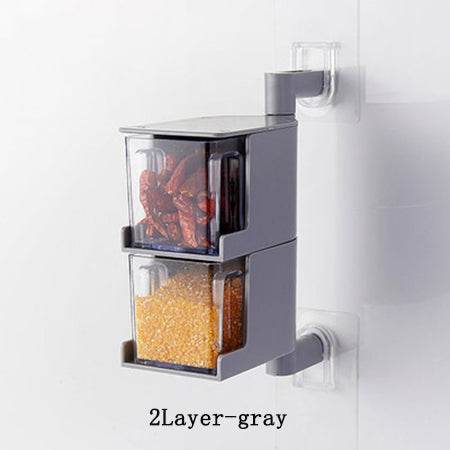 Wall-mounted creative multi-functional kitchen seasoning box with multiple tiers for spice and condiment organization