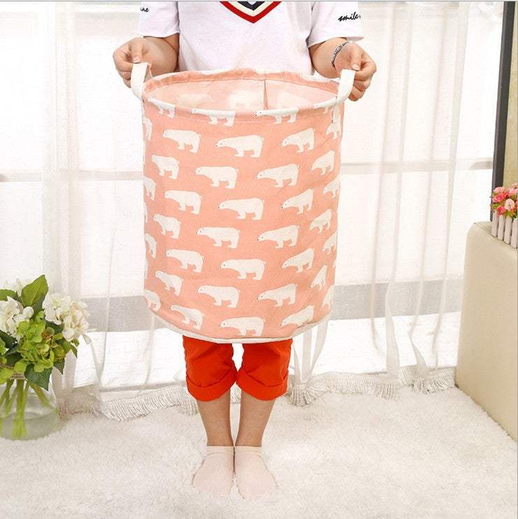 Large waterproof cotton linen storage bin with playful cartoon design for organizing toys and laundry