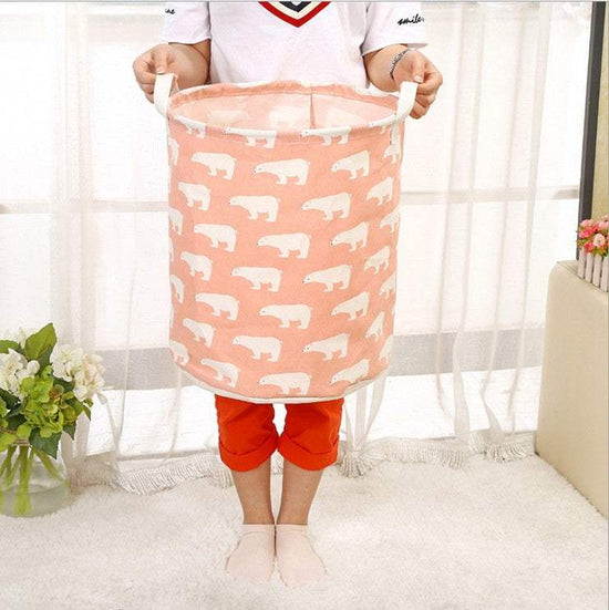 Large waterproof cotton linen storage bin with playful cartoon design for organizing toys and laundry