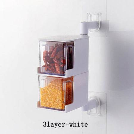 Wall-mounted Creative Multi-Functional Kitchen Seasoning Box spice organizer with multiple tiers in modern kitchen setting
