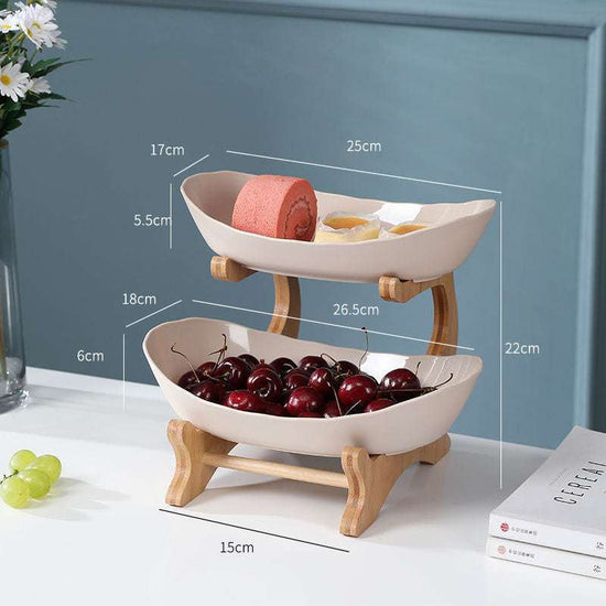 Multi-layer fruit rack in beige with three layers for stylish fruit and storage display